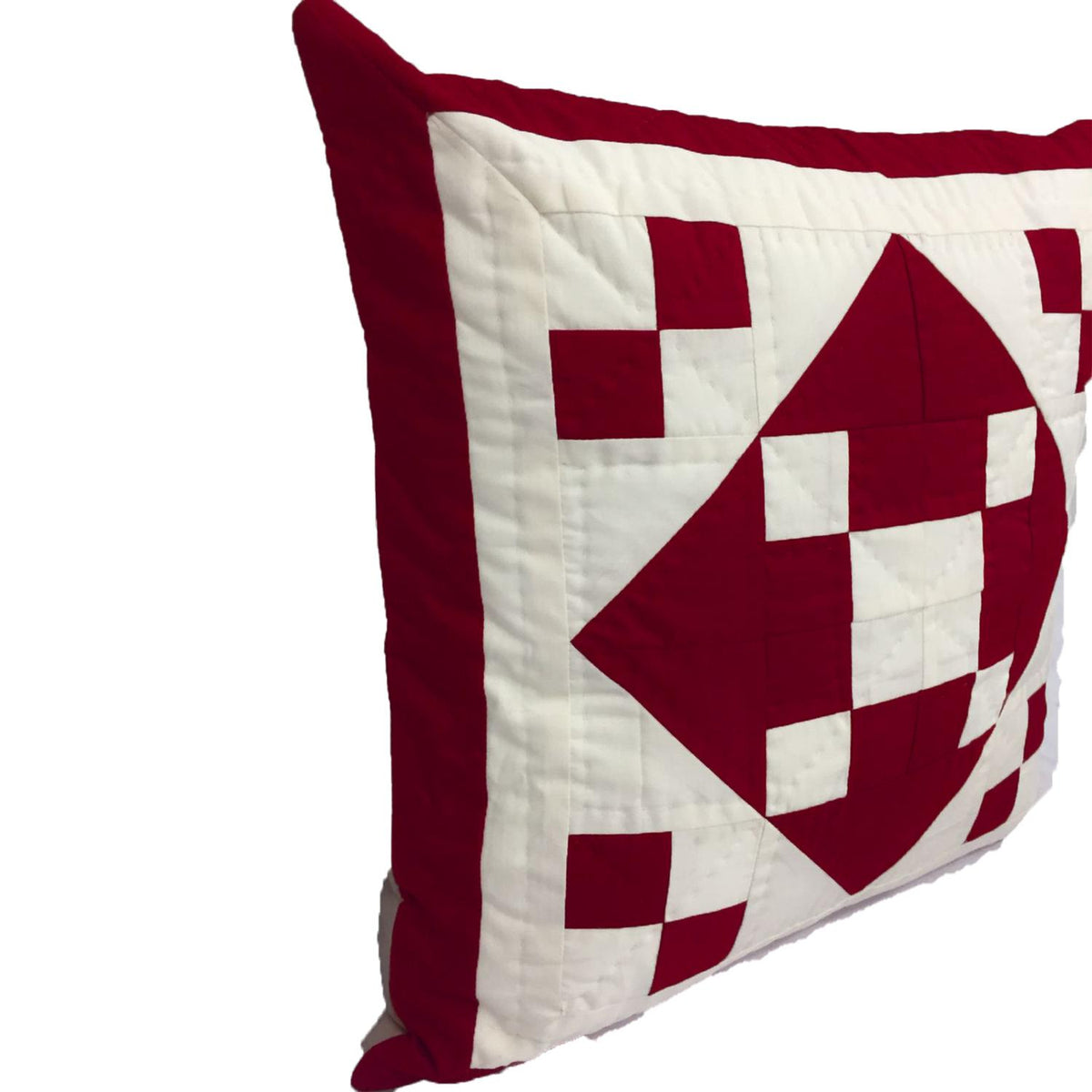 Hand made hand quilted Holiday Diamond Square patchwork pillow, cushion cover, calico burgundy red by HOME HEART Brands(made in India)