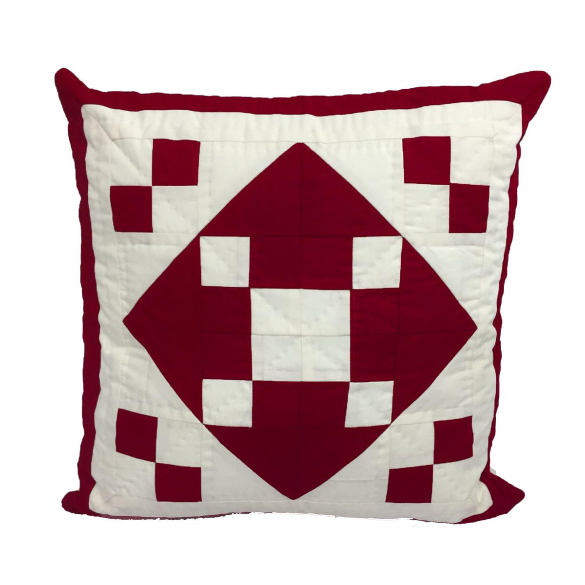 Hand made hand quilted Holiday Diamond Square patchwork pillow, cushion cover, calico burgundy red by HOME HEART Brands(made in India)