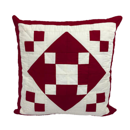 Hand made hand quilted Holiday Diamond Square patchwork pillow, cushion cover, calico burgundy red by HOME HEART Brands(made in India)