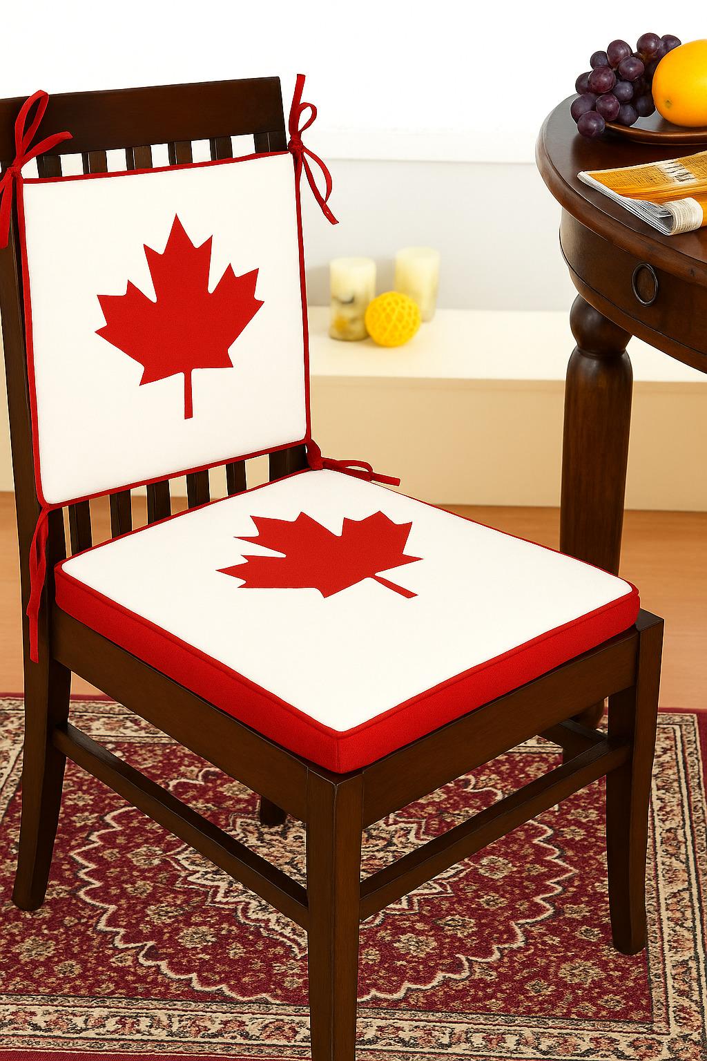 Chair Pad Maple Pride Canada Flag Duck Cotton with Zipper tapestry fabric 1.5 inch thick seat pad ties by Home Heart Brands(Made in India)