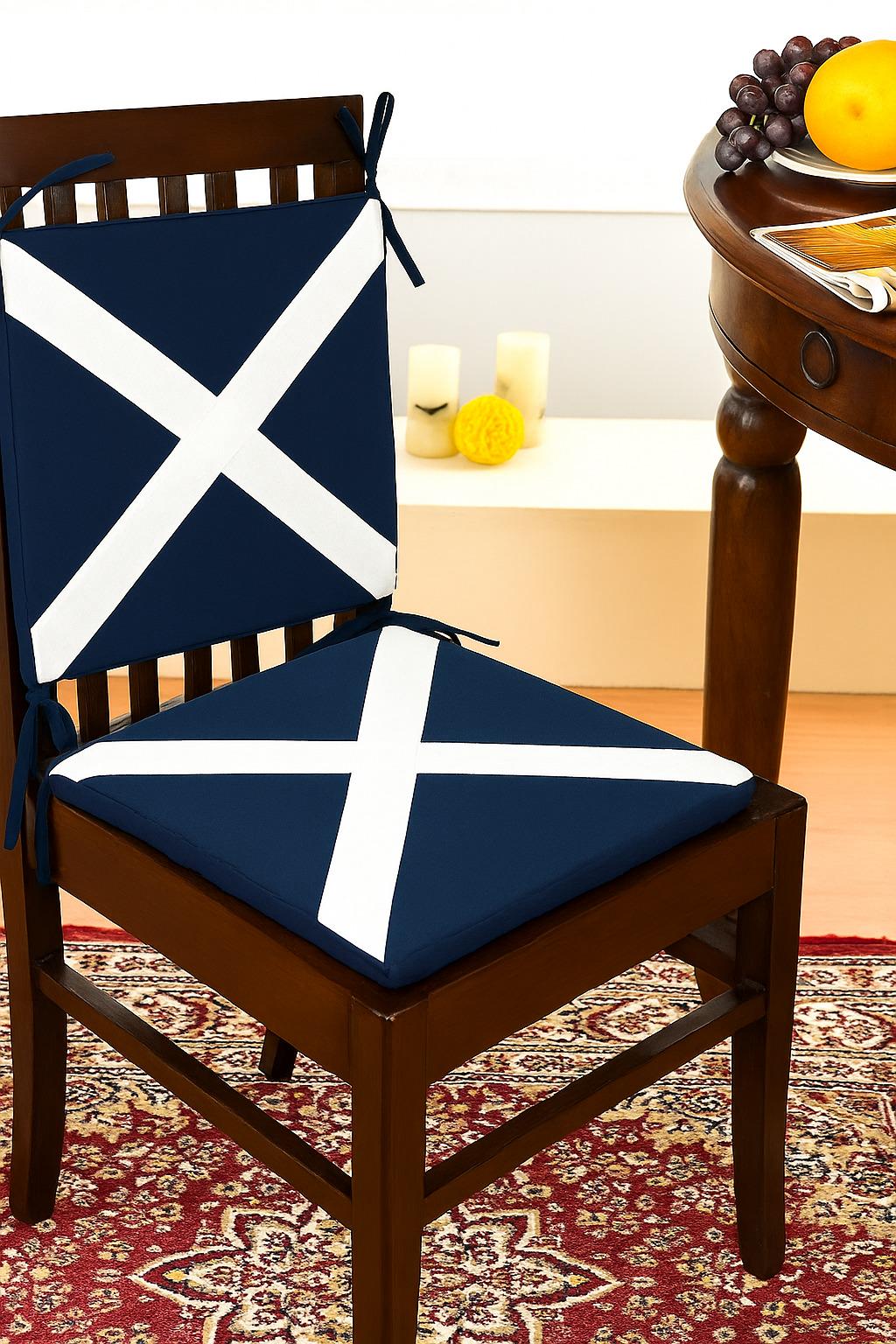 Chair Pad Scotland Flag | St. Andrew's Cross Duck Cotton with Zipper tapestry fabric 1.5 inch thick seat pad with ties by Home Heart Brands