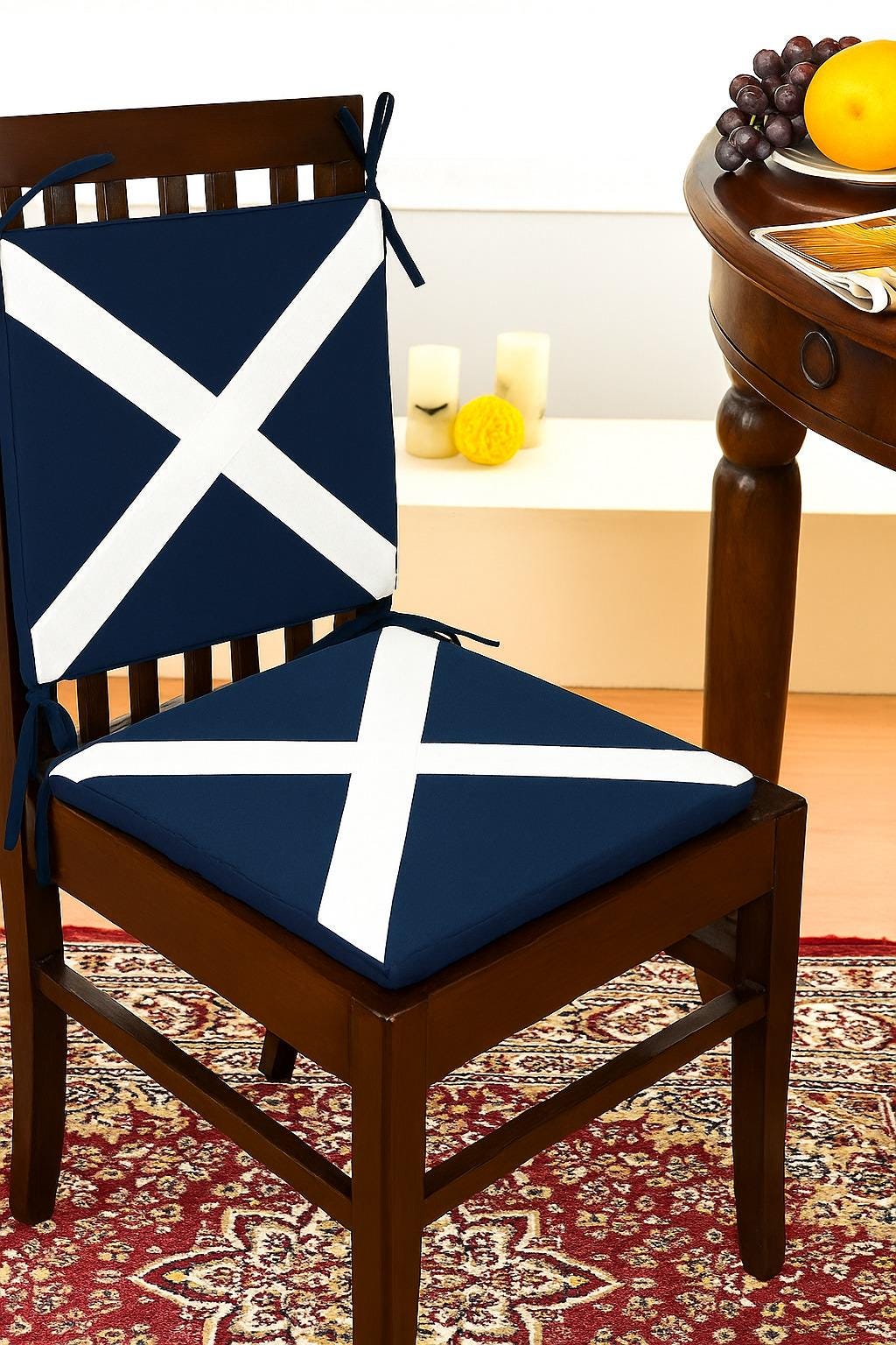 Chair Pad Scotland Flag | St. Andrew's Cross Duck Cotton with Zipper tapestry fabric 1.5 inch thick seat pad with ties by Home Heart Brands