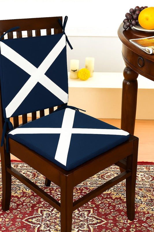 Chair Pad Scotland Flag | St. Andrew's Cross Duck Cotton with Zipper tapestry fabric 1.5 inch thick seat pad with ties by Home Heart Brands