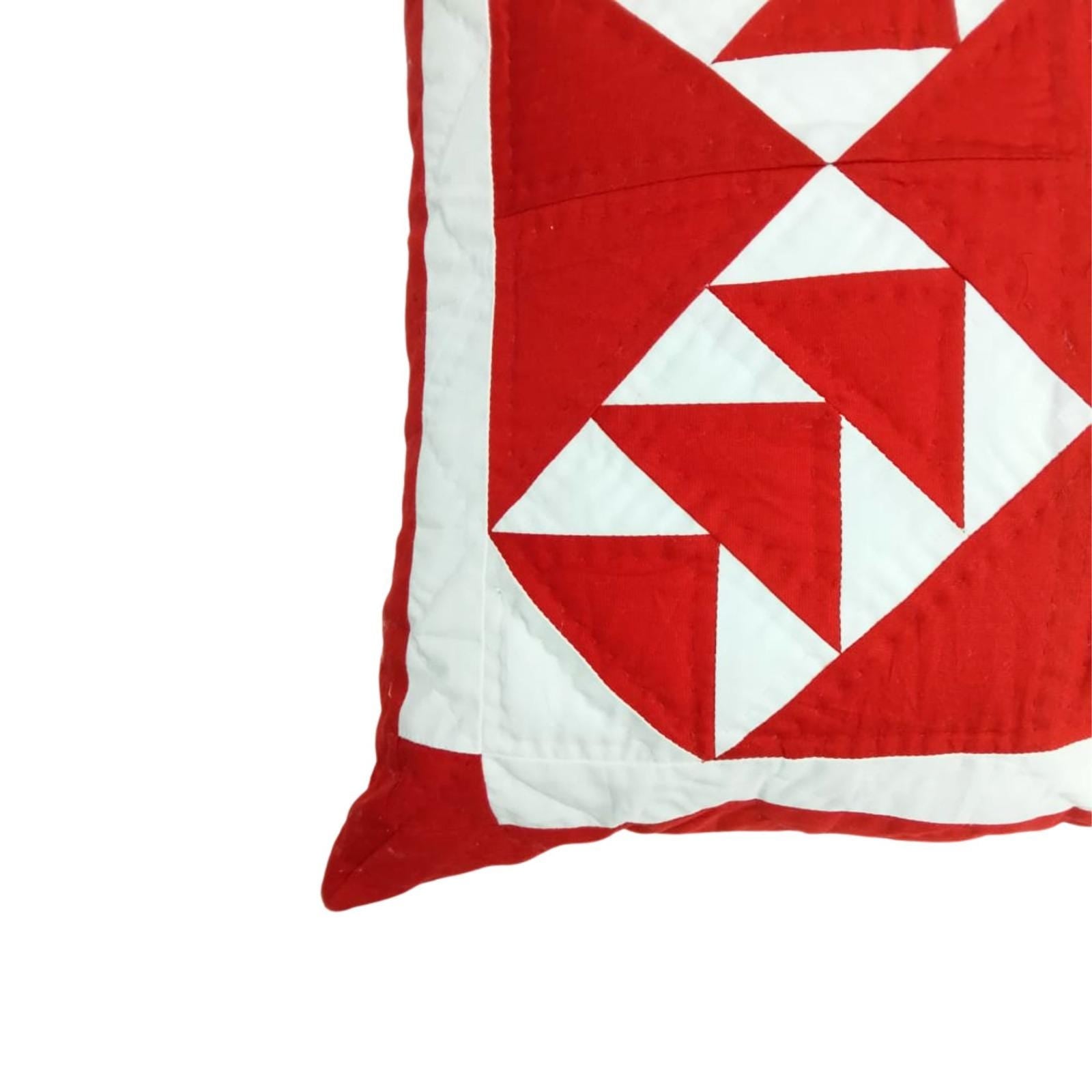Hand made hand quilted patchwork pillow cover, cushion cover, throw pillow calico Bear paw red white by HOME HEART Brands(made in India)