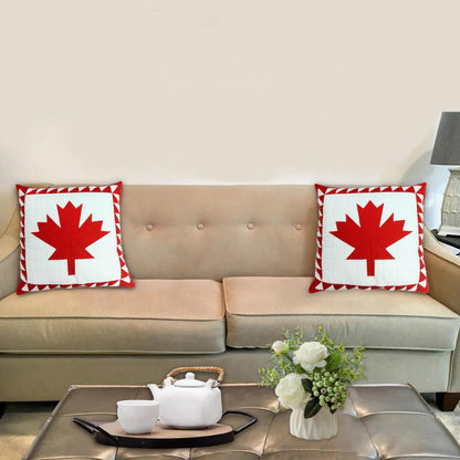 Quilted Maple Glory Quilted Pillow Cover Handcrafted Canadian Charm cushion cover Calico cotton fabric by HOME HEART Brands(made in India)