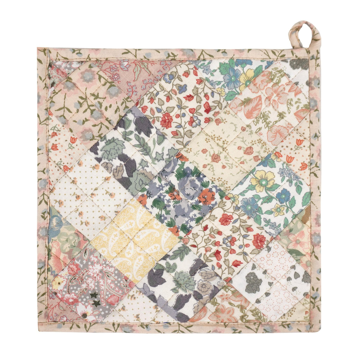 Quilted Potholder/Table topper/hot pads patchwork for kitchen Calico Garden Country floral Potholder by HOME HEART Brands( Made in India)