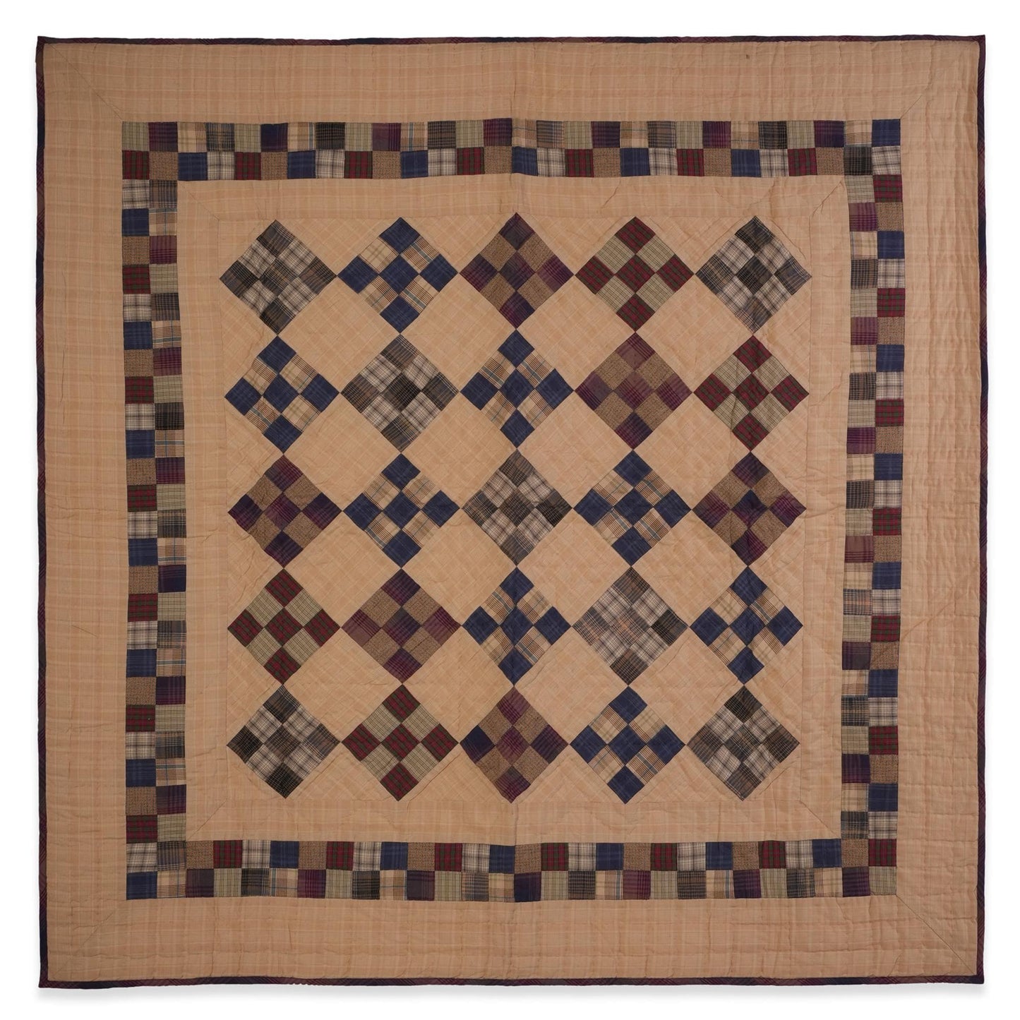 Hand made quilted calico plaid country rustic Charm Nine-Patch quilt Wall Hanging 45"x45" Cotton patchwork baby quilt by HOME HEART Brands