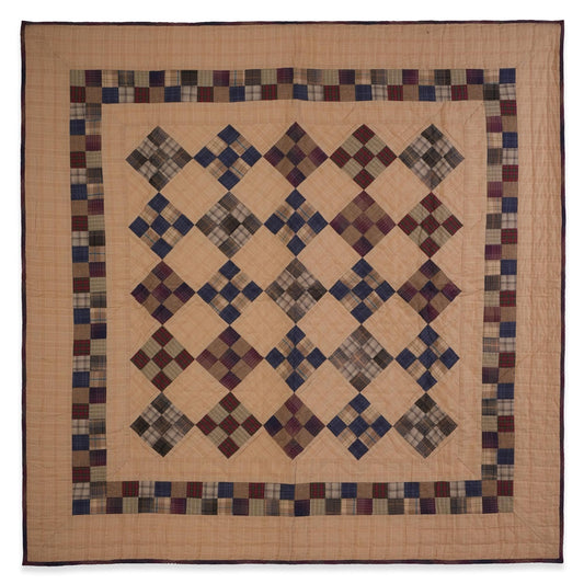 Hand made quilted calico plaid country rustic Charm Nine-Patch quilt Wall Hanging 45"x45" Cotton patchwork baby quilt by HOME HEART Brands