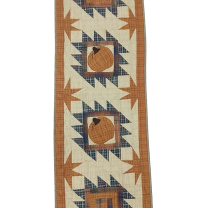Hand Quilted Pumpkin Patch Table Runner: Rustic Fall Decor 16x72