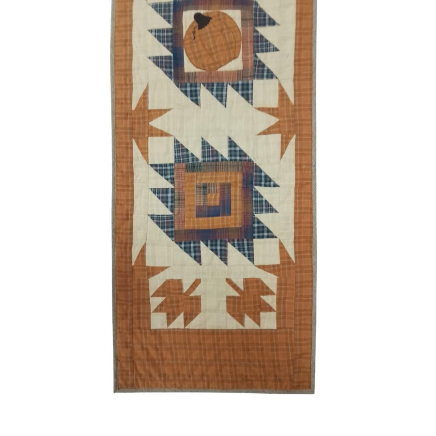 Hand Quilted Pumpkin Patch Table Runner: Rustic Fall Decor 16x72