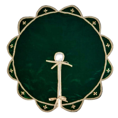 Christmas Tree Skirt Velvet Starburst Skirt handcrafted green Velvet, stone work double Layer by HOME HEART Brands(Made in India)