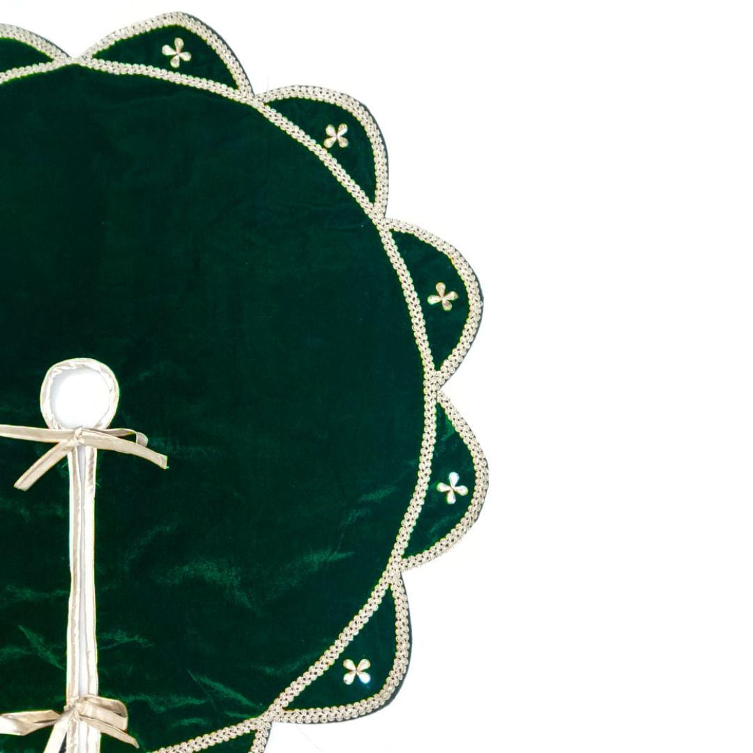 Christmas Tree Skirt Velvet Starburst Skirt handcrafted green Velvet, stone work double Layer by HOME HEART Brands(Made in India)