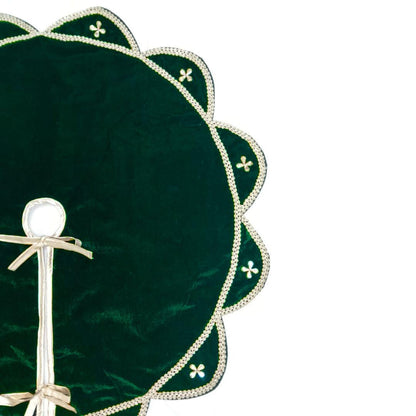 Christmas Tree Skirt Velvet Starburst Skirt handcrafted green Velvet, stone work double Layer by HOME HEART Brands(Made in India)