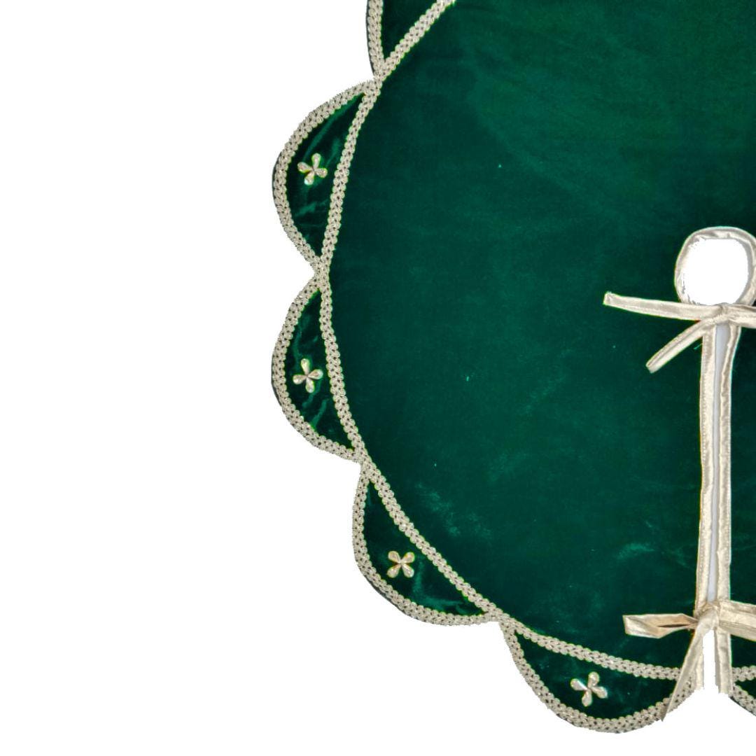 Christmas Tree Skirt Velvet Starburst Skirt handcrafted green Velvet, stone work double Layer by HOME HEART Brands(Made in India)