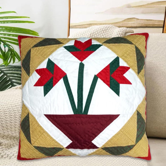 Hand made hand Quilted Amish Tulip Basket patchwork pillow ,cushion cover, throw pillow Calico fabric by HOME HEART Brands(made in India)