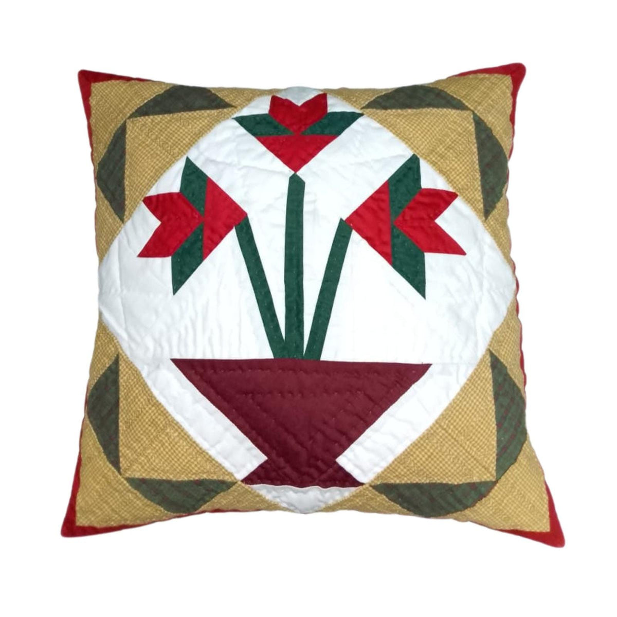 Hand made hand Quilted Amish Tulip Basket patchwork pillow ,cushion cover, throw pillow Calico fabric by HOME HEART Brands(made in India)