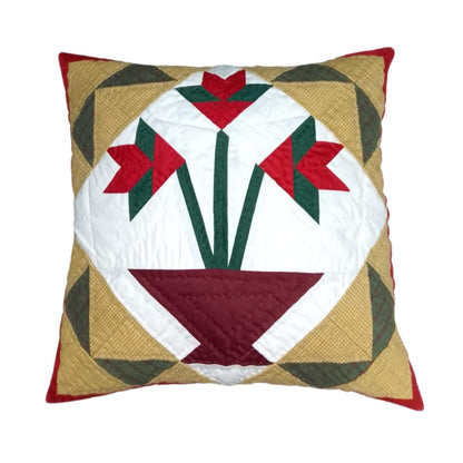 Hand made hand Quilted Amish Tulip Basket patchwork pillow ,cushion cover, throw pillow Calico fabric by HOME HEART Brands(made in India)