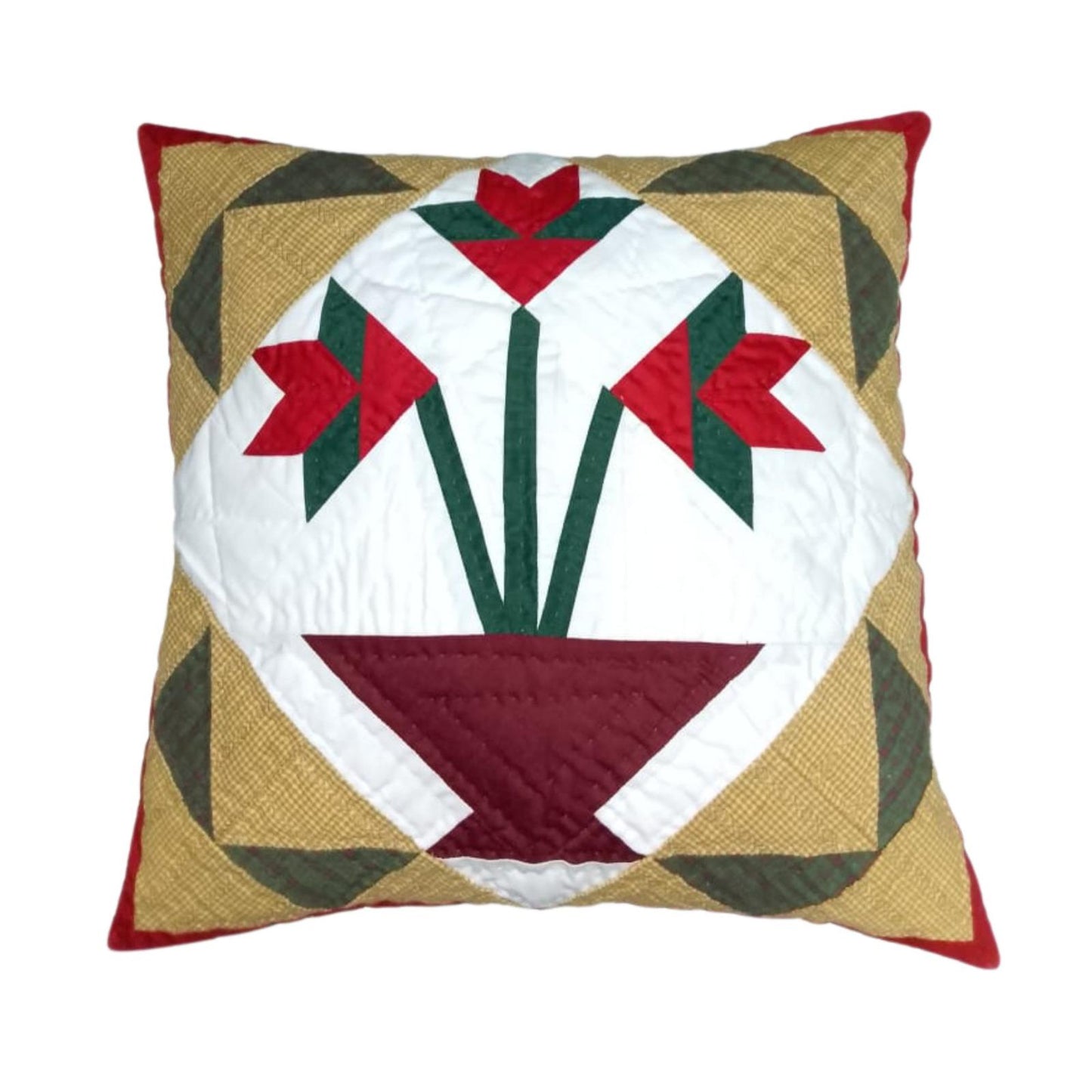 Hand made hand Quilted Amish Tulip Basket patchwork pillow ,cushion cover, throw pillow Calico fabric by HOME HEART Brands(made in India)