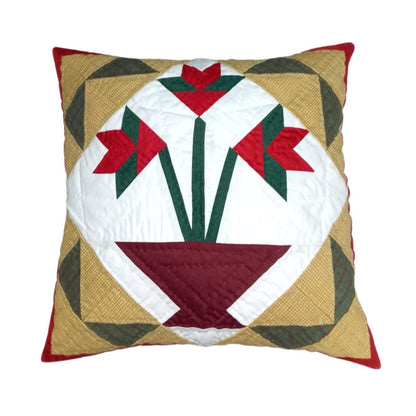 Hand made hand Quilted Amish Tulip Basket patchwork pillow ,cushion cover, throw pillow Calico fabric by HOME HEART Brands(made in India)