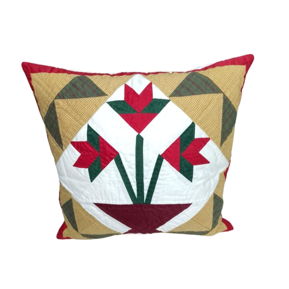 Hand made hand Quilted Amish Tulip Basket patchwork pillow ,cushion cover, throw pillow Calico fabric by HOME HEART Brands(made in India)
