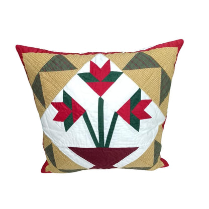 Hand made hand Quilted Amish Tulip Basket patchwork pillow ,cushion cover, throw pillow Calico fabric by HOME HEART Brands(made in India)