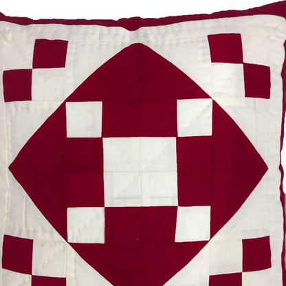 Hand made hand quilted Holiday Diamond Square patchwork pillow, cushion cover, calico burgundy red by HOME HEART Brands(made in India)