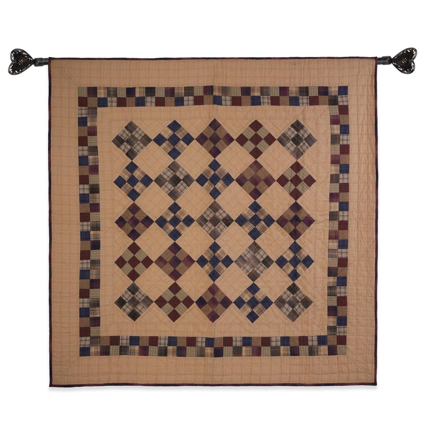 Hand made quilted calico plaid country rustic Charm Nine-Patch quilt Wall Hanging 45"x45" Cotton patchwork baby quilt by HOME HEART Brands