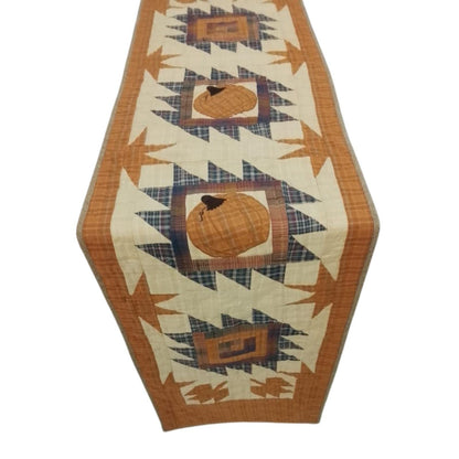 Hand Quilted Pumpkin Patch Table Runner: Rustic Fall Decor 16x72
