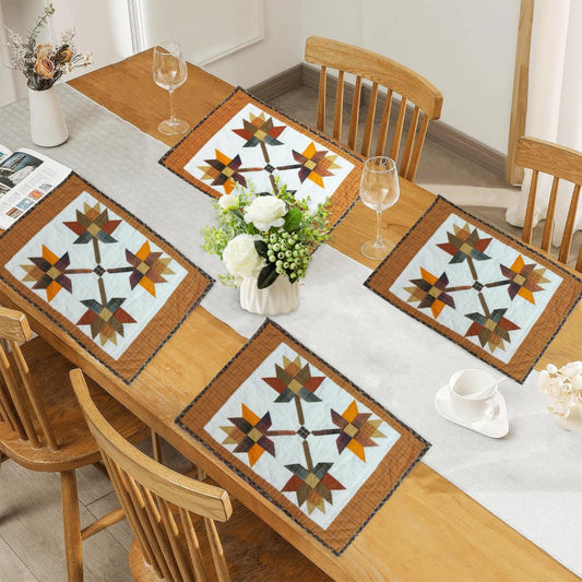Hand made hand quilted crafted placemats, tablemats, table topper, patchwork Autumn leaves 14"X19" by HOME HEART Brands (Made in India)