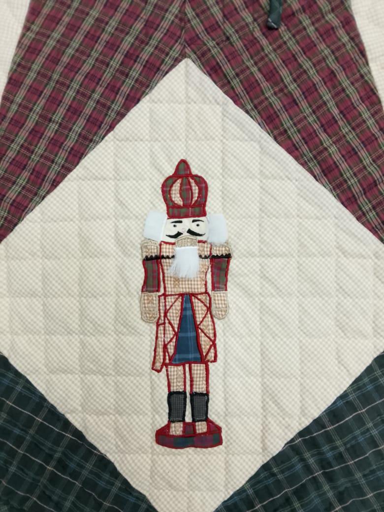 Christmas tree skirt NUTCRACKER Plaid Quilted round patchwork embroidered Cotton Thick Double Layer by HOME HEART Brands(Made in India)