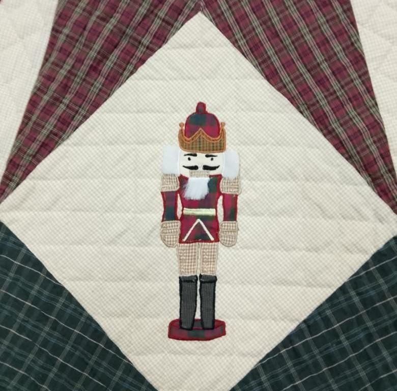 Christmas tree skirt NUTCRACKER Plaid Quilted round patchwork embroidered Cotton Thick Double Layer by HOME HEART Brands(Made in India)