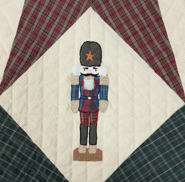 Christmas tree skirt NUTCRACKER Plaid Quilted round patchwork embroidered Cotton Thick Double Layer by HOME HEART Brands(Made in India)