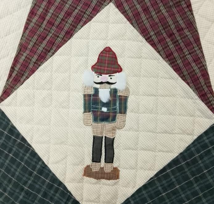 Christmas tree skirt NUTCRACKER Plaid Quilted round patchwork embroidered Cotton Thick Double Layer by HOME HEART Brands(Made in India)