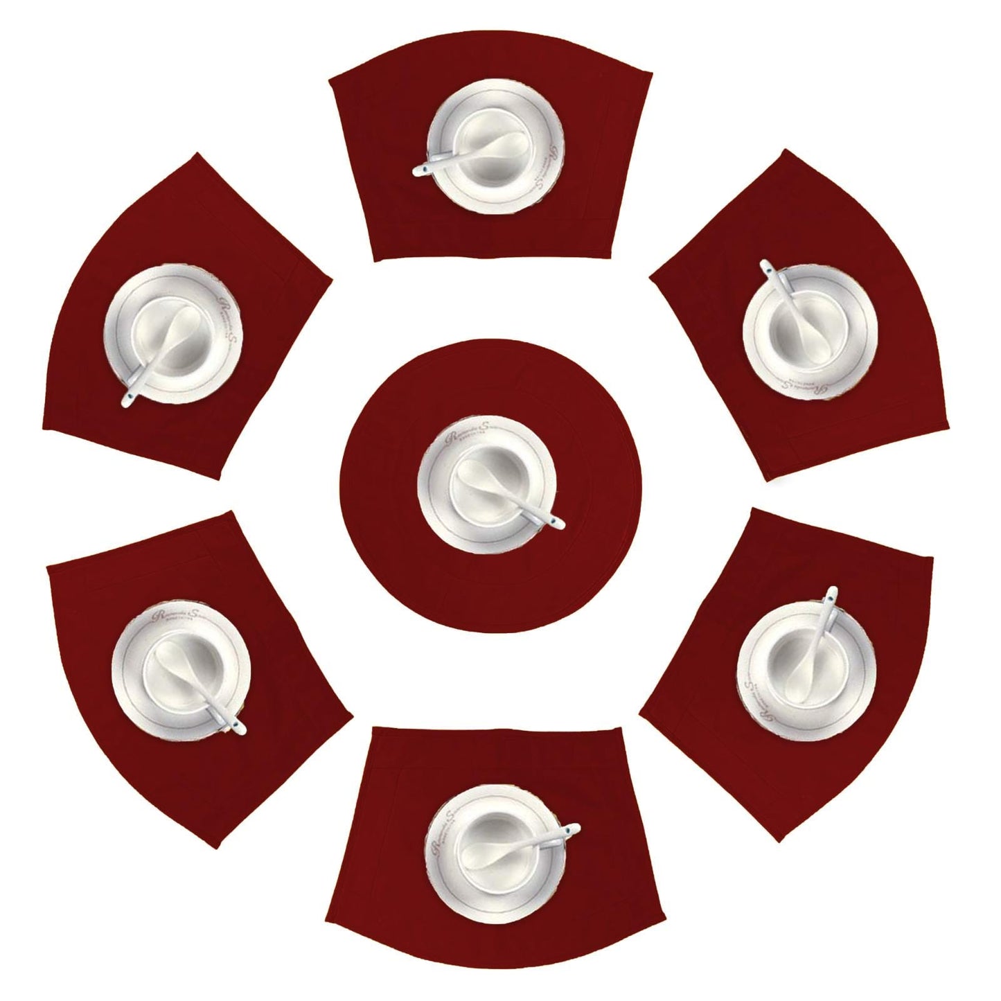 Wedge  placemat, Trivet, table mat Burgundy Fan-Shaped Wedge Duck Cotton sturdy Canvas  10oz(310 gsm)  by HOME HEART Brands( Made in India)