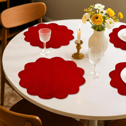 Dupioni Silk Burgundy Reversible Quilted Scalloped round Placemat – 15 Inch placemat & Table toppers by HOME HEART Brands