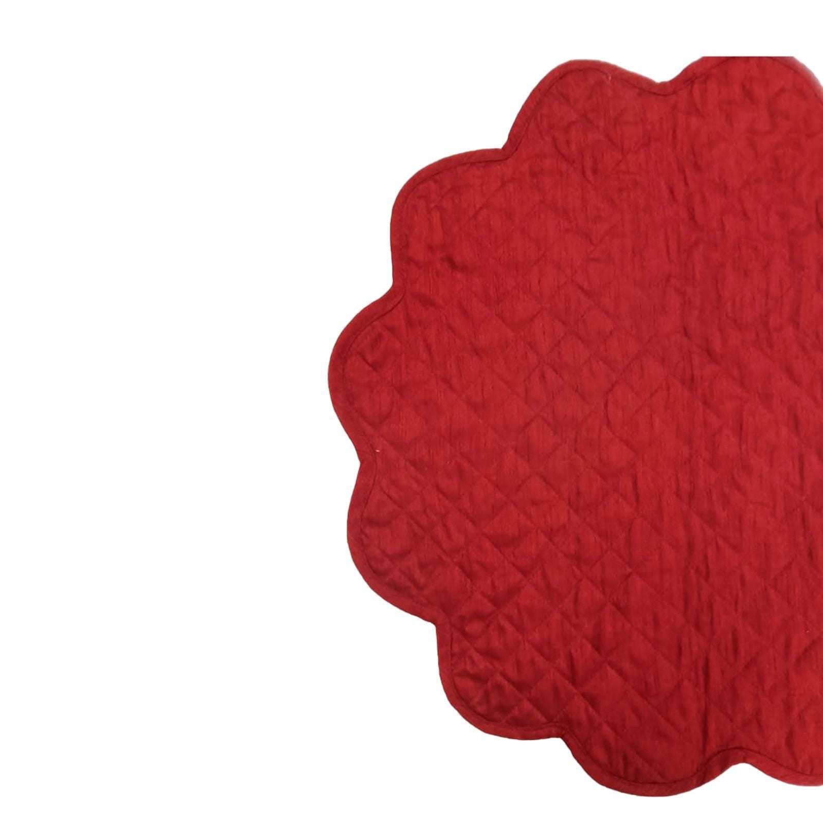 Dupioni Silk Burgundy Reversible Quilted Scalloped round Placemat – 15 Inch placemat & Table toppers by HOME HEART Brands