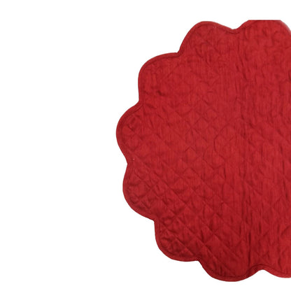 Dupioni Silk Burgundy Reversible Quilted Scalloped round Placemat – 15 Inch placemat & Table toppers by HOME HEART Brands