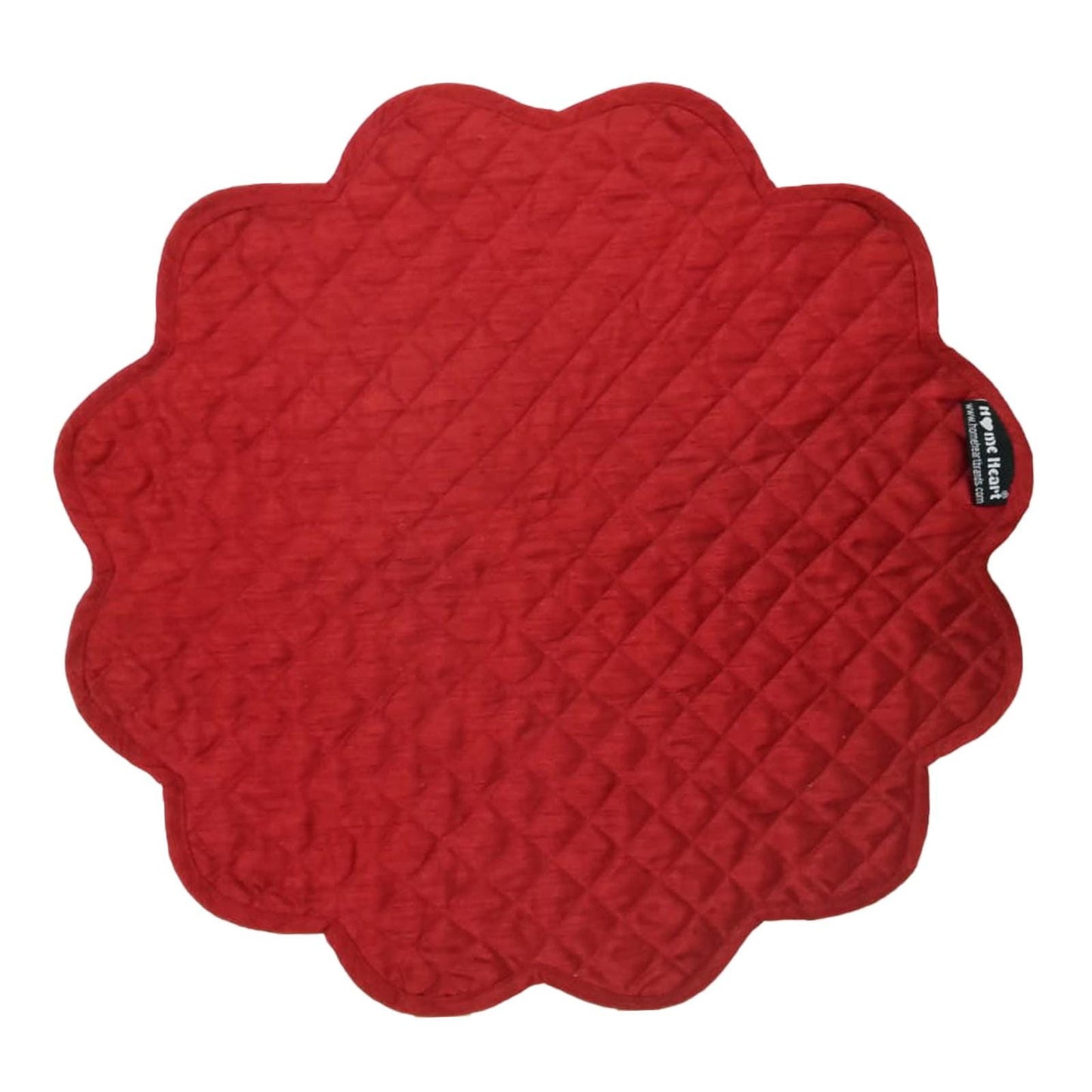 Dupioni Silk Burgundy Reversible Quilted Scalloped round Placemat – 15 Inch placemat & Table toppers  by HOME HEART Brands