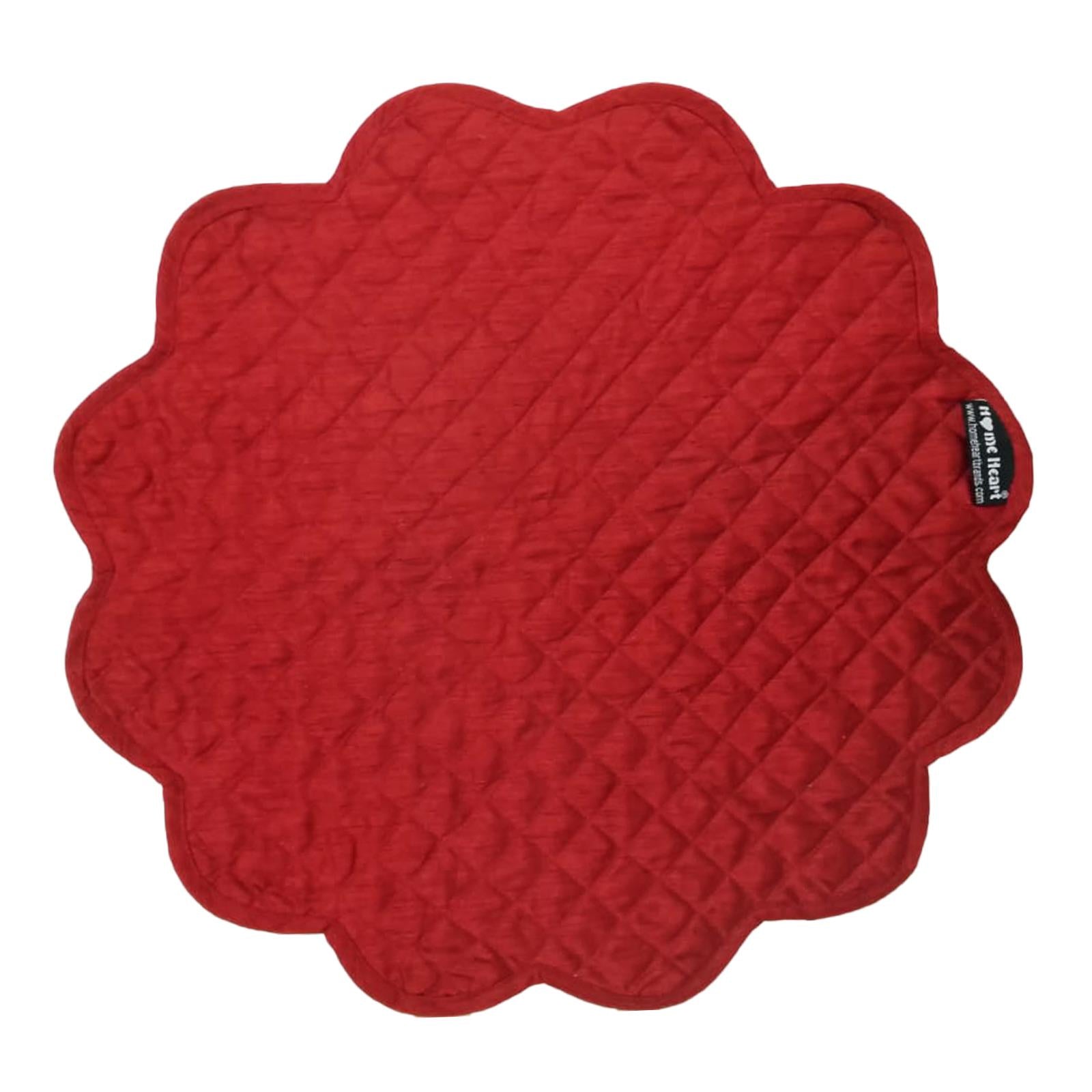 Dupioni Silk Burgundy Reversible Quilted Scalloped round Placemat – 15 Inch placemat & Table toppers by HOME HEART Brands