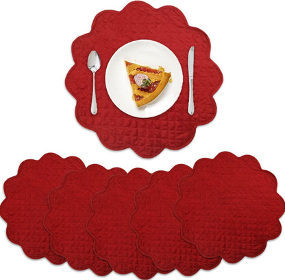 Dupioni Silk Burgundy Reversible Quilted Scalloped round Placemat – 15 Inch placemat & Table toppers by HOME HEART Brands