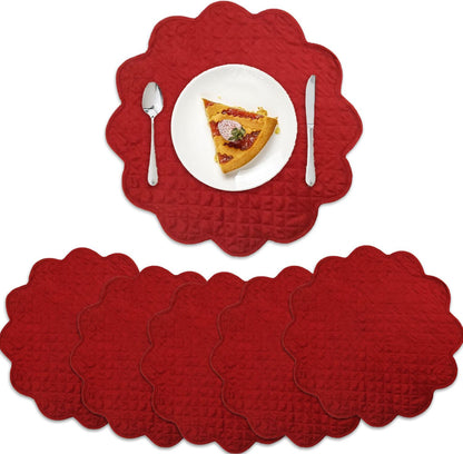 Dupioni Silk Burgundy Reversible Quilted Scalloped round Placemat – 15 Inch placemat & Table toppers by HOME HEART Brands