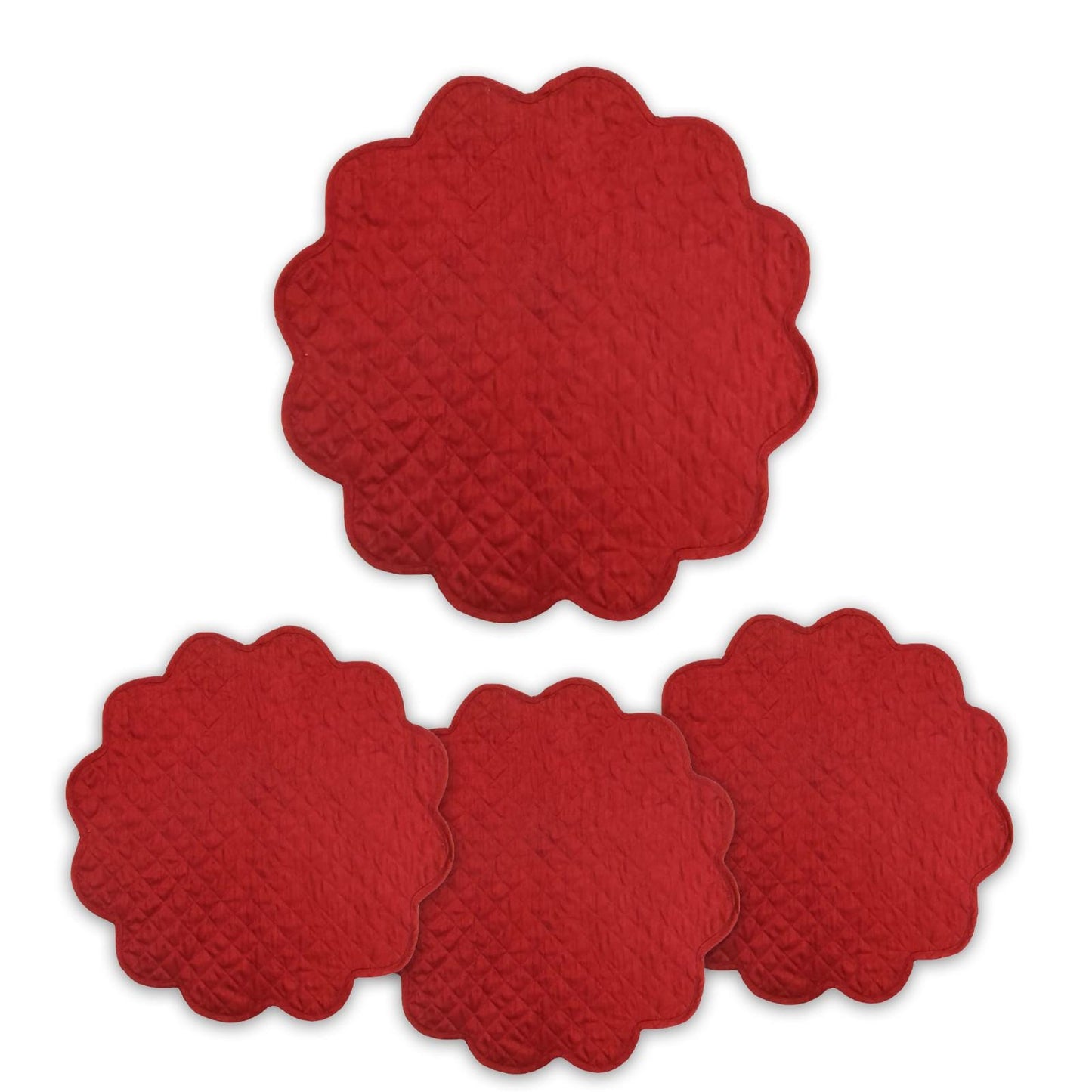 Dupioni Silk Burgundy Reversible Quilted Scalloped round Placemat – 15 Inch placemat & Table toppers by HOME HEART Brands