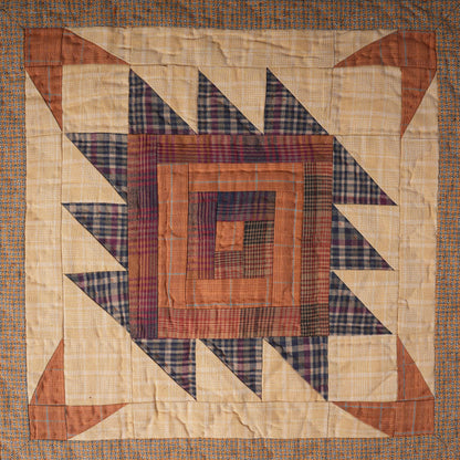 Hand made hand quilted quilt, table accent piece, Table topper 19"x19" inc Autumn log cabin fall quilt Heirloom Quality by HOME HEART Brands