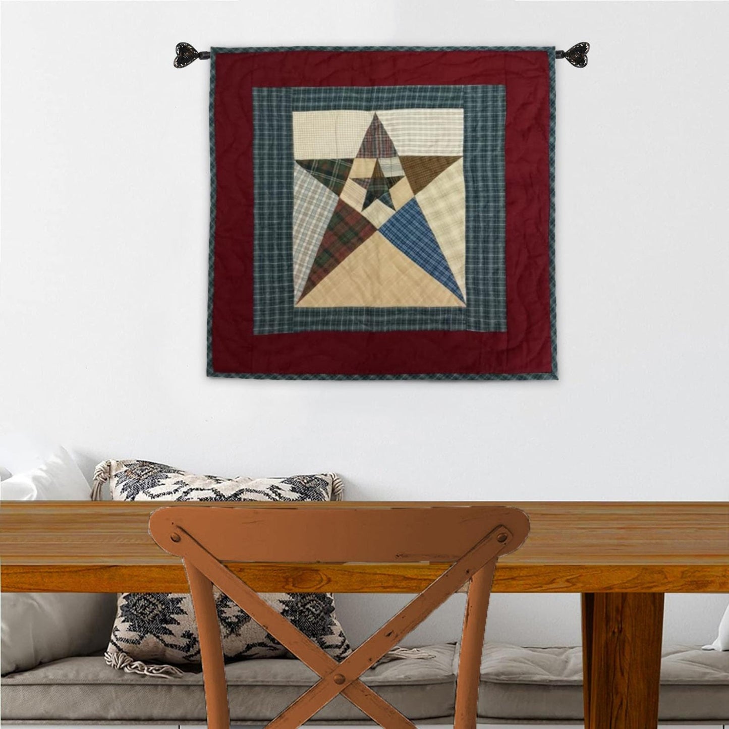 Hand made Hand quilted patchwork small block Quilt, Table Topper 19"x19" colonial star quilt by Home Heart brands (Made in India)