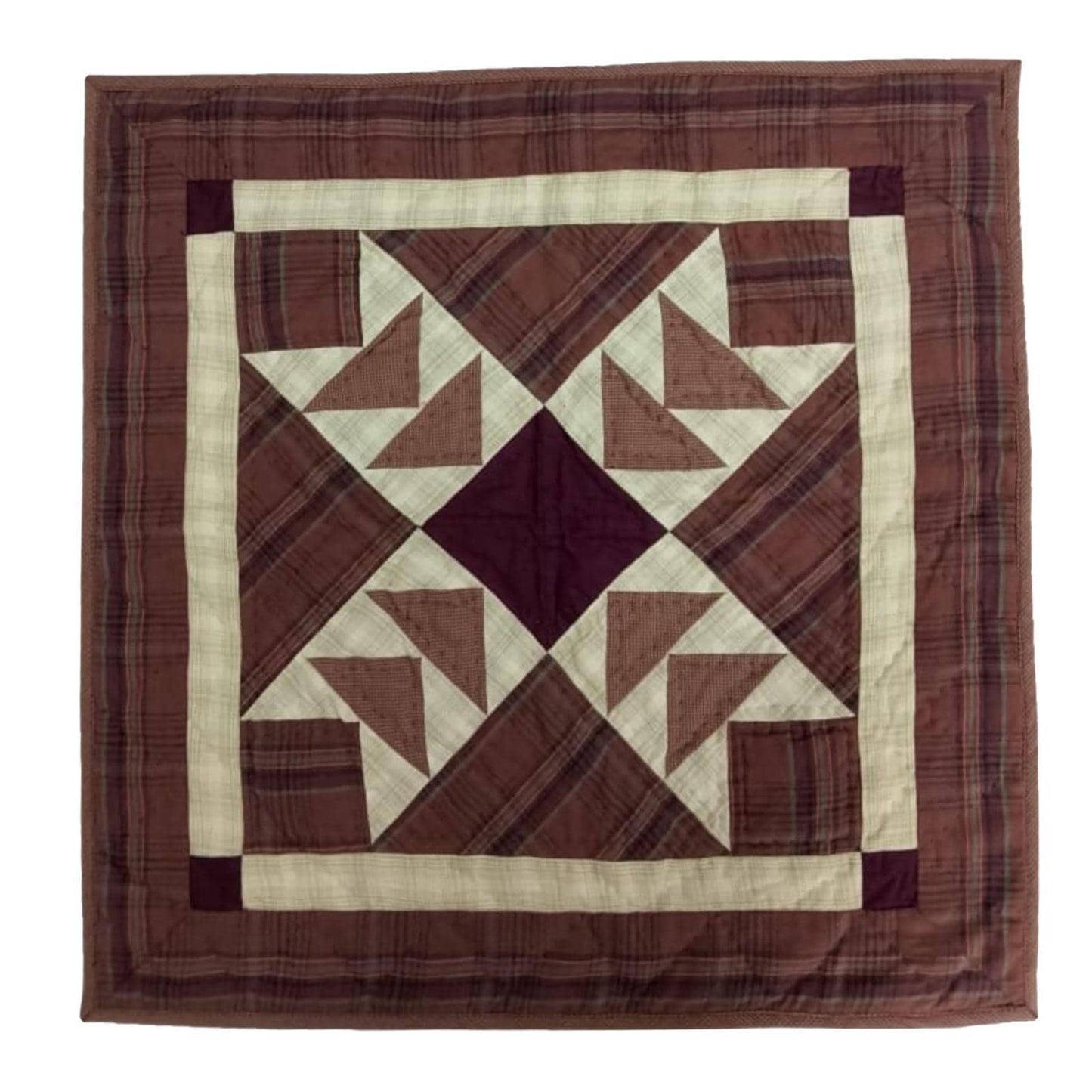 Hand made Hand quilted Wall hanging Quilt,Table Topper 19"x19" Primitive flying geese Burgundy plaid by Home Heart brands (Made in India)