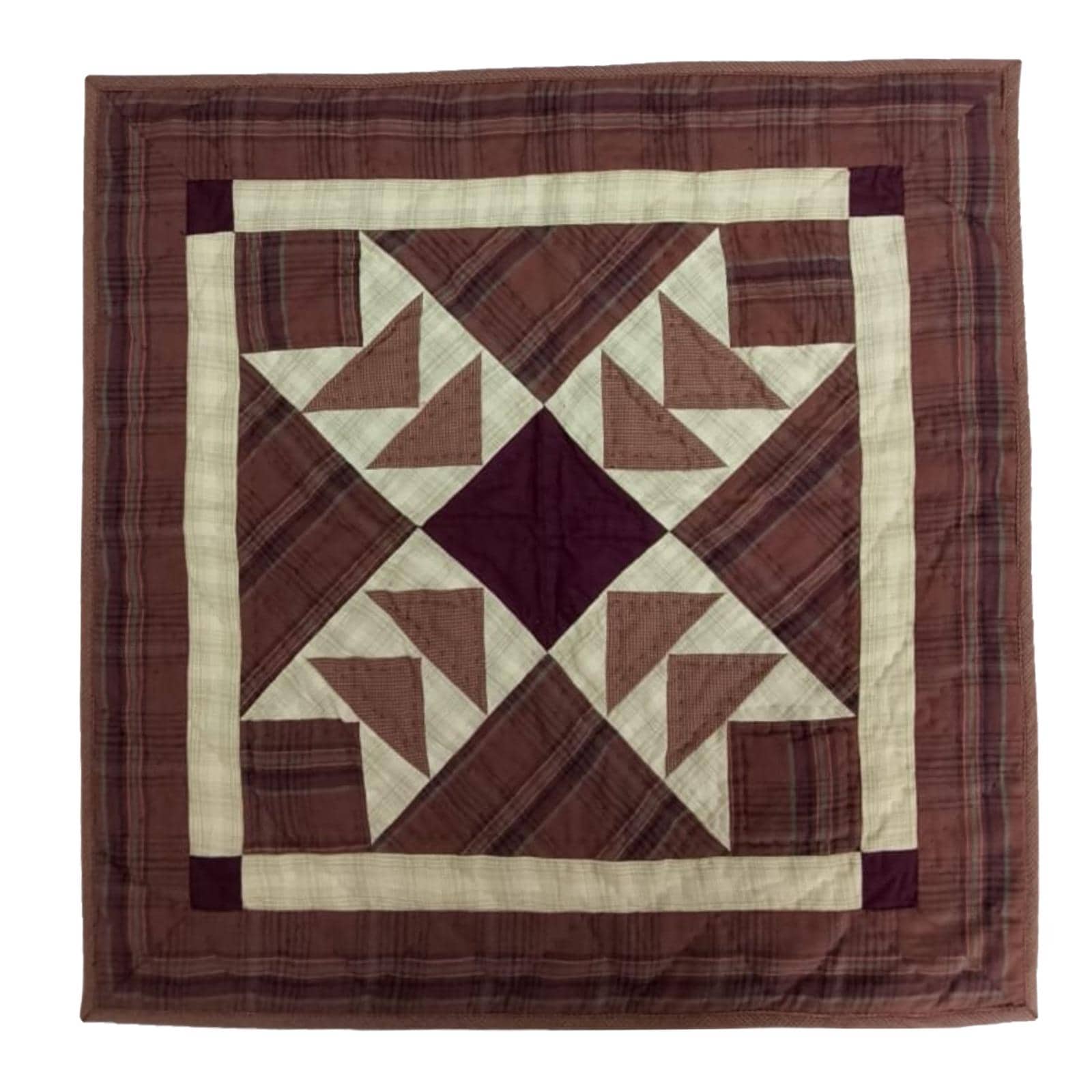 Hand made Hand quilted Wall hanging Quilt,Table Topper 19"x19" Primitive flying geese Burgundy plaid by Home Heart brands (Made in India)