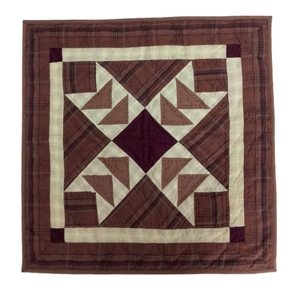 Hand made Hand quilted Wall hanging Quilt,Table Topper 19"x19" Primitive flying geese Burgundy plaid by Home Heart brands (Made in India)