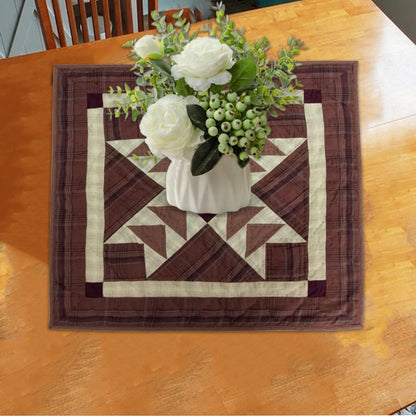 Hand made Hand quilted Wall hanging Quilt,Table Topper 19"x19" Primitive flying geese Burgundy plaid by Home Heart brands (Made in India)