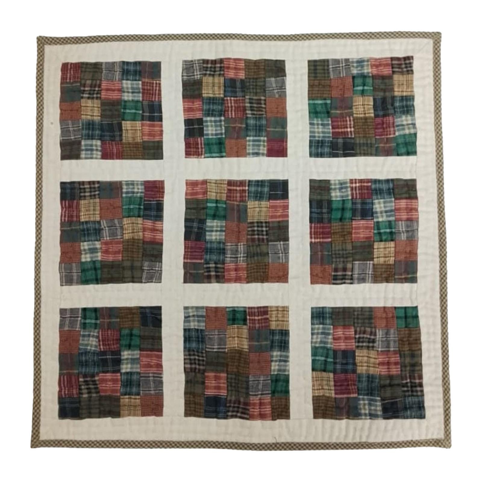 Hand made Hand quilted patchwork small block Quilt,Table Topper 19"x19" Garden Patch Rustic Plaid quilt by Home Heart brands (Made in India)