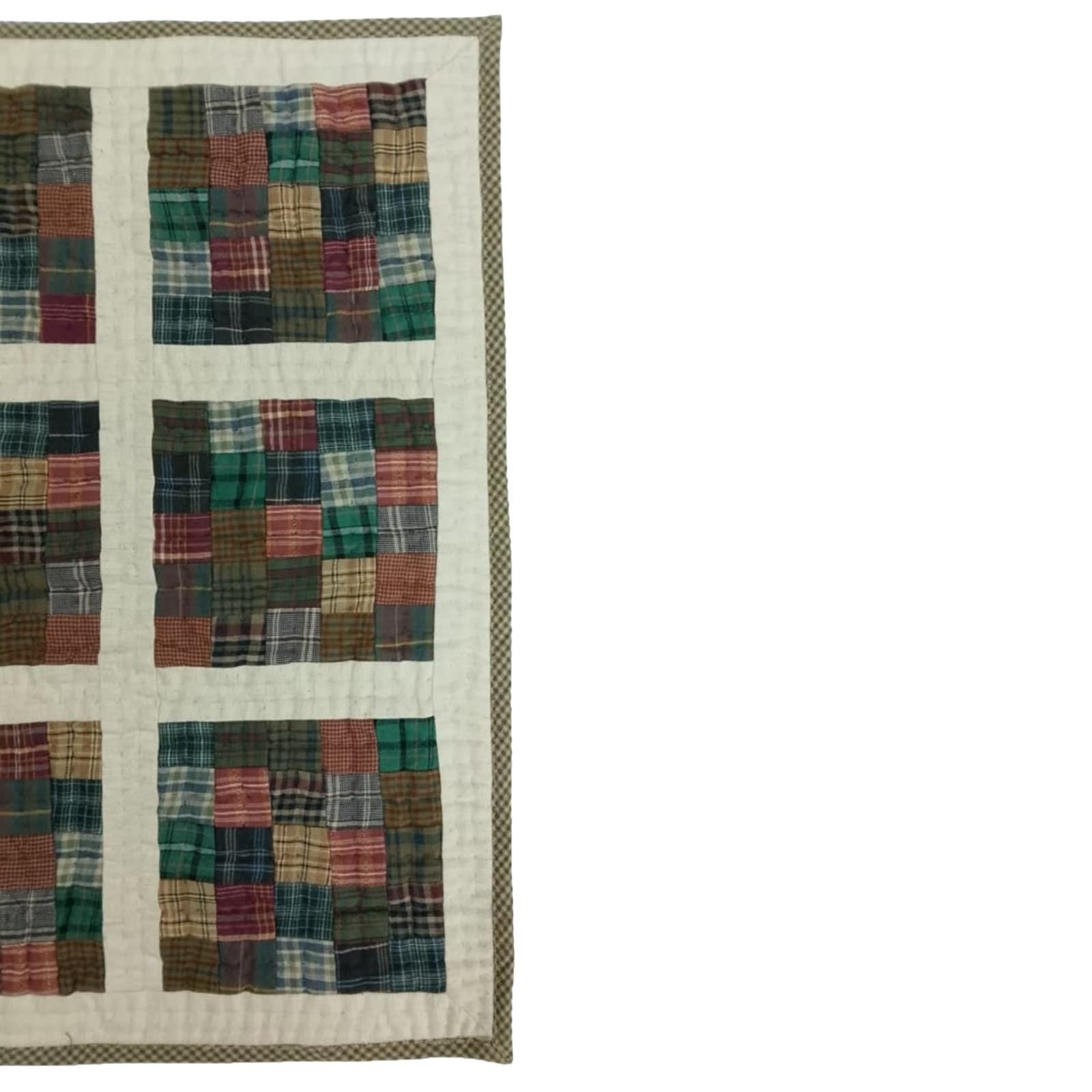 Hand made Hand quilted patchwork small block Quilt,Table Topper 19"x19" Garden Patch Rustic Plaid quilt by Home Heart brands (Made in India)